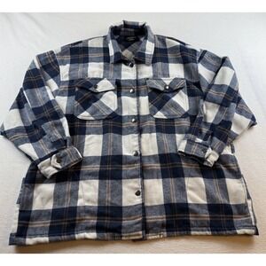 HFX Woman's Flannel Jacket Relaxed Fit Snap Closure Pocket Blue Plaid Size XL